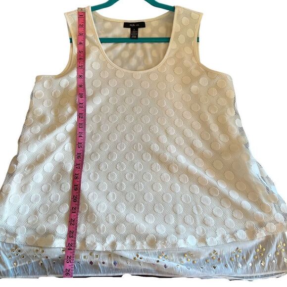 Style & Co Cream Lace Polka Dot Tank Top Layered Chiffon Size L - Picture 8 of 11